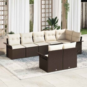 Conjunto de sofá de jardín con cojín 8 pcs Marrón Poliratán