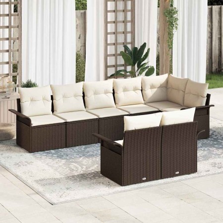 Conjunto de sofá de jardín con cojín 8 pcs Marrón Poliratán