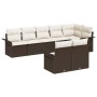 Conjunto de sofá de jardín con cojín 8 pcs Marrón Poliratán