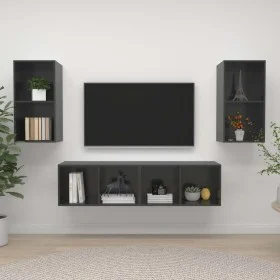 Wand-Wohnzimmermöbel 4 Stk. Ingenieurholz glänzend grau von vidaXL, TV-Möbel - Ref: Foro24-3079879, Preis: 144,23 €, Rabatt: %
