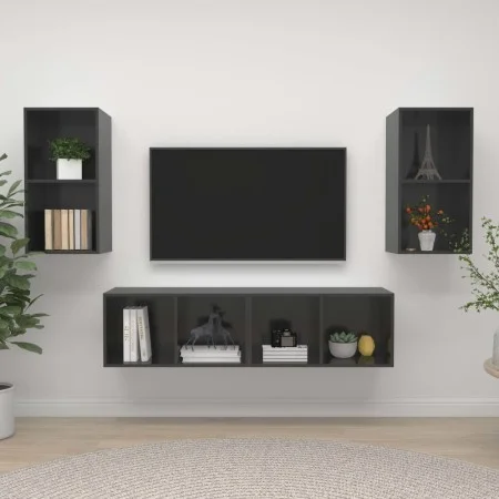 Wand-Wohnzimmermöbel 4 Stk. Ingenieurholz glänzend grau von vidaXL, TV-Möbel - Ref: Foro24-3079879, Preis: 144,23 €, Rabatt: %