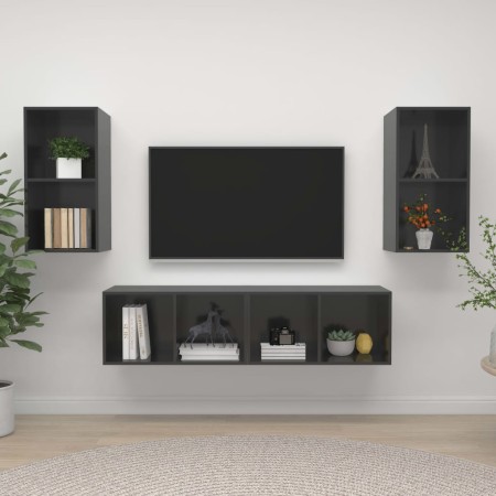 Wand-Wohnzimmermöbel 4 Stk. Ingenieurholz glänzend grau von vidaXL, TV-Möbel - Ref: Foro24-3079879, Preis: 145,99 €, Rabatt: %