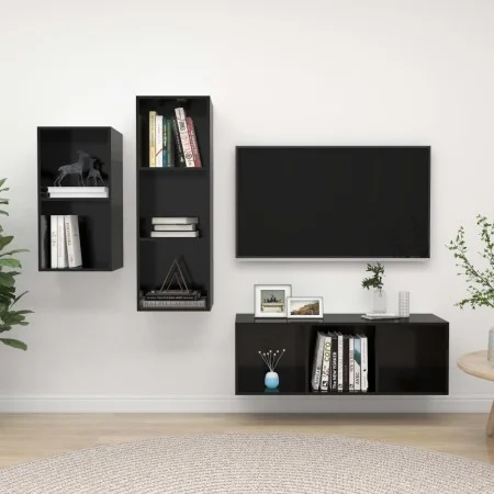 3-teiliges TV-Möbelset Sperrholz glänzend schwarz von vidaXL, TV-Möbel - Ref: Foro24-3079734, Preis: 135,28 €, Rabatt: %
