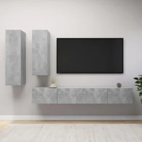 Set muebles de salón TV 4 pzas madera ingeniería gris hormigón de vidaXL, Muebles TV - Ref: Foro24-3079153, Precio: 202,23 €,...