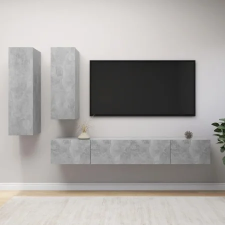Set muebles de salón TV 4 pzas madera ingeniería gris hormigón de vidaXL, Muebles TV - Ref: Foro24-3079153, Precio: 202,23 €,...