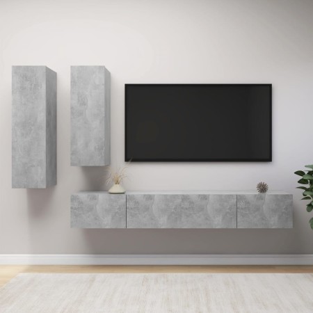 TV-Wohnzimmermöbel-Set, 4-teilig, Betongrau, Holzwerkstoff von vidaXL, TV-Möbel - Ref: Foro24-3079153, Preis: 197,67 €, Rabat...