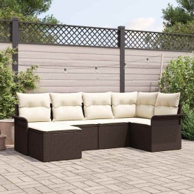 Conjunto de sofá de jardín con cojín 6 pcs Marrón Poliratán