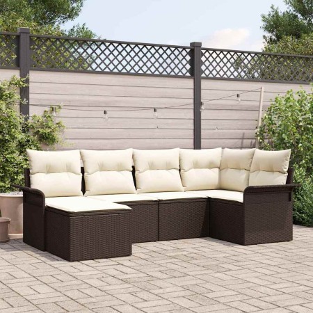 Conjunto de sofá de jardín con cojín 6 pcs Marrón Poliratán