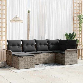 Conjunto de sofá de jardín con cojín 6 pcs Gris Poliratán
