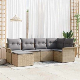 Conjunto de sofá de jardín con cojín 6 pcs Beige Poliratán Conjunto de sofá de jardín con cojín 6 pcs Beige Poliratán