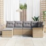 Conjunto de sofá de jardín con cojín 6 pcs Beige Poliratán
