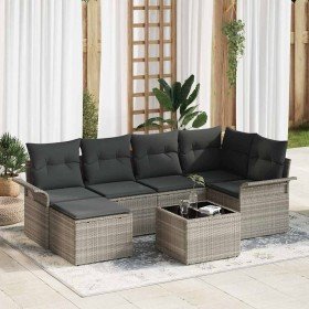 Conjunto de sofá de jardín con cojín 7 pcs Gris claro Poliratán Conjunto de sofá de jardín con cojín 7 pcs Gris claro Poliratán