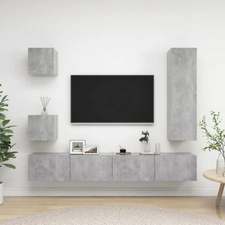 TV-Wohnzimmermöbel-Set, 5-teilig, Betongrau, Holzwerkstoff von vidaXL, TV-Möbel - Ref: Foro24-3079117, Preis: 198,27 €, Rabat...