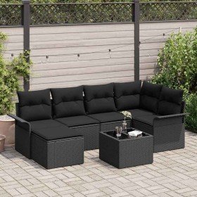 Conjunto de sofá de jardín con cojín 7 pcs Negro Poliratán