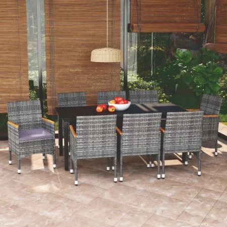 Garden furniture set 9 pieces with gray synthetic rattan cushions by vidaXL, Garden sets - Ref: Foro24-3095008, Price: 738,93...