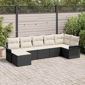 Conjunto de sofá de jardín con cojín 7 pcs Negro Poliratán Conjunto de sofá de jardín con cojín 7 pcs Negro Poliratán