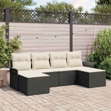 Conjunto de sofá de jardín con cojín 6 pcs Negro Poliratán