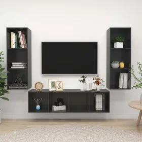 Living room furniture 3 pieces gray engineered wood with gloss by vidaXL, TV Furniture - Ref: Foro24-3079753, Price: 157,48 €...