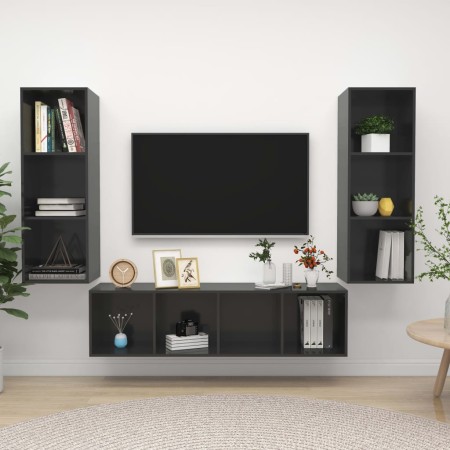 Wohnzimmermöbel, 3-teilig, graues Holzwerkstoff mit Glanz von vidaXL, TV-Möbel - Ref: Foro24-3079753, Preis: 159,43 €, Rabatt: %