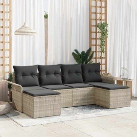 Conjunto de sofá de jardín con cojín 6 pcs Gris Claro Poliratán Conjunto de sofá de jardín con cojín 6 pcs Gris Claro Poliratán