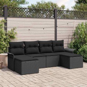 Conjunto de sofá de jardín con cojín 6 pcs Negro Poliratán