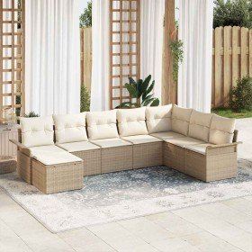 Conjunto de sofá de jardín con cojín 8 pcs Beige Poliratán