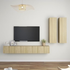 Muebles de pared de TV 4 pzas aglomerado color roble Sonoma