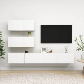 4-teiliges Parkett-TV-Wohnzimmermöbel-Set weiß von vidaXL, TV-Möbel - Ref: Foro24-3078711, Preis: 221,20 €, Rabatt: %