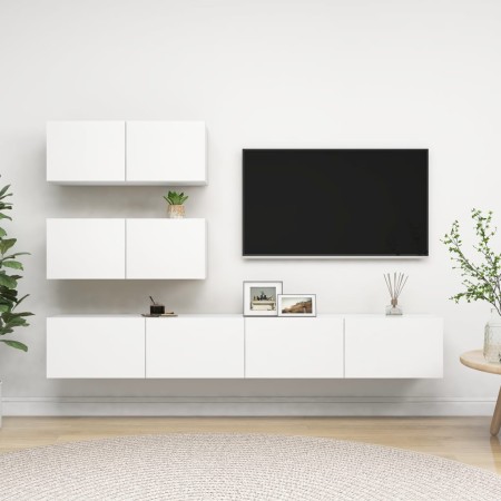 4-teiliges Parkett-TV-Wohnzimmermöbel-Set weiß von vidaXL, TV-Möbel - Ref: Foro24-3078711, Preis: 193,85 €, Rabatt: %
