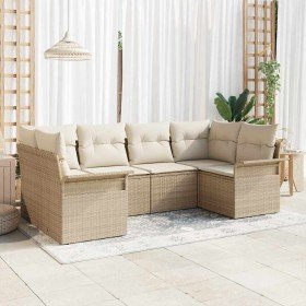 Conjunto de sofá de jardín con cojín 6 pcs Beige Poliratán