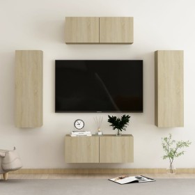 Living room TV furniture set 4 pieces engineered wood Sonoma oak by vidaXL, TV Furniture - Ref: Foro24-3078981, Price: 167,85...