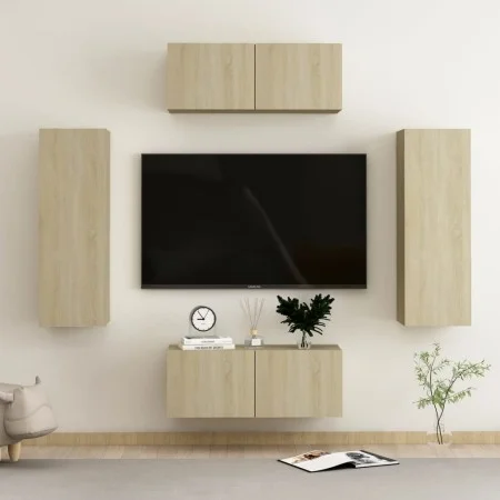 Living room TV furniture set 4 pieces engineered wood Sonoma oak by vidaXL, TV Furniture - Ref: Foro24-3078981, Price: 171,12...