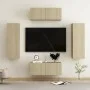 Living room TV furniture set 4 pieces engineered wood Sonoma oak by vidaXL, TV Furniture - Ref: Foro24-3078981, Price: 171,12...