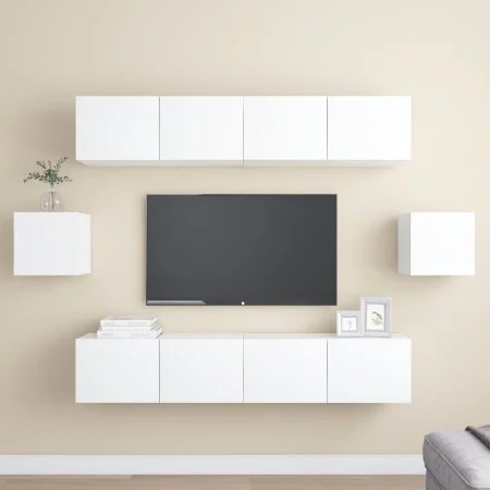 White engineered wood 6-piece TV living room furniture set by vidaXL, TV Furniture - Ref: Foro24-3078683, Price: 243,26 €, Di...