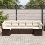 Conjunto de sofá de jardín con cojín 7 pcs Marrón Poliratán