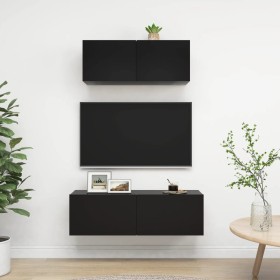 Wohnzimmermöbel-Set TV 2-teilig aus schwarzer Ingenieurholzmasse von vidaXL, TV-Möbel - Ref: Foro24-3078807, Preis: 110,10 €,...