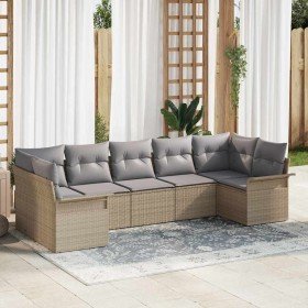 Conjunto de sofá de jardín con cojín 7 pcs Beige Poliratán