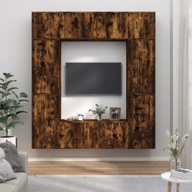 Set de muebles de TV 8 pzas madera contrachapada roble ahumado