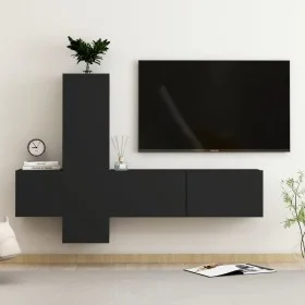 3-teiliges TV-Wohnzimmermöbelset aus schwarzem Holzwerkstoff von vidaXL, TV-Möbel - Ref: Foro24-3078761, Preis: 153,20 €, Rab...