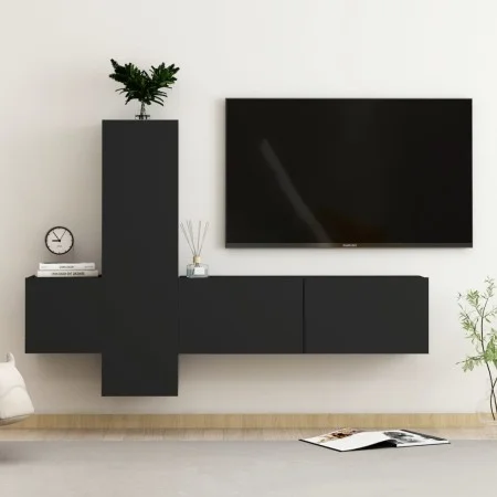 3-teiliges TV-Wohnzimmermöbelset aus schwarzem Holzwerkstoff von vidaXL, TV-Möbel - Ref: Foro24-3078761, Preis: 153,20 €, Rab...
