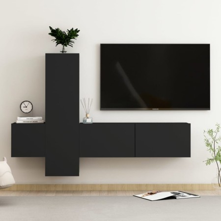 3-teiliges TV-Wohnzimmermöbelset aus schwarzem Holzwerkstoff von vidaXL, TV-Möbel - Ref: Foro24-3078761, Preis: 151,56 €, Rab...