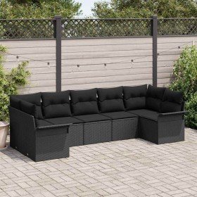 Conjunto de sofá de jardín con cojín 7 pcs Negro Poliratán en Conjuntos de jardín | Comprar online en Foro24