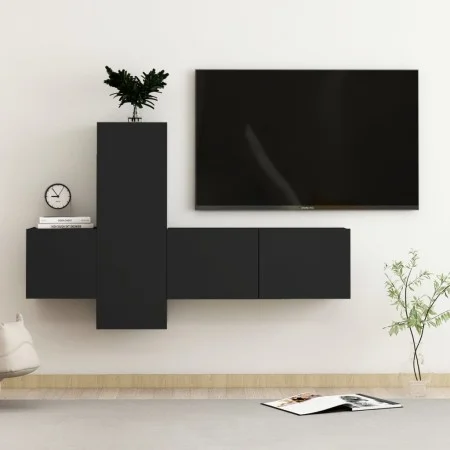 3-piece black engineered wood TV living room furniture set by vidaXL, TV Furniture - Ref: Foro24-3078759, Price: 115,46 €, Di...