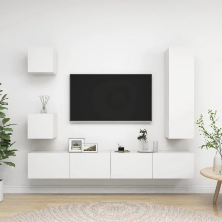 5-teiliges TV-Wohnzimmermöbelset aus weißem Holzwerkstoff von vidaXL, TV-Möbel - Ref: Foro24-3078697, Preis: 209,90 €, Rabatt: %