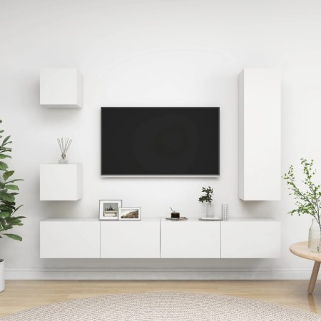 5-teiliges TV-Wohnzimmermöbelset aus weißem Holzwerkstoff von vidaXL, TV-Möbel - Ref: Foro24-3078697, Preis: 203,62 €, Rabatt: %