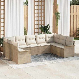 Conjunto de sofá de jardín con cojín 9 pcs Beige Poliratán