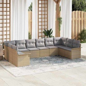 Conjunto de sofá de jardín con cojín 10 pcs Beige Poliratán