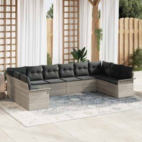 Conjunto de sofá de jardín 10 pcs Gris Claro Poliratán