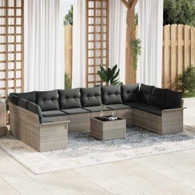 Conjunto de sofá de jardín con cojín 11 pcs Gris Poliratán