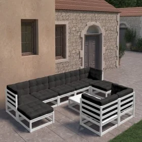 10-piece garden furniture set with white pine wood cushions by vidaXL, Garden sets - Ref: Foro24-3077160, Price: 846,54 €, Di...